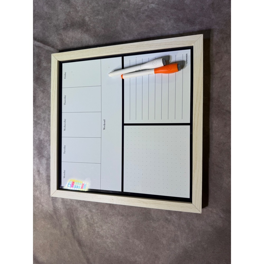 U Brands 14x14 Magnetic Dry Erase Weekly Planner Board Light Wood Frame White